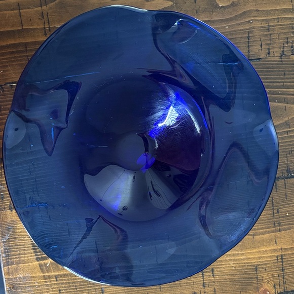 Other - Elegant Blue Glass Art Bowl